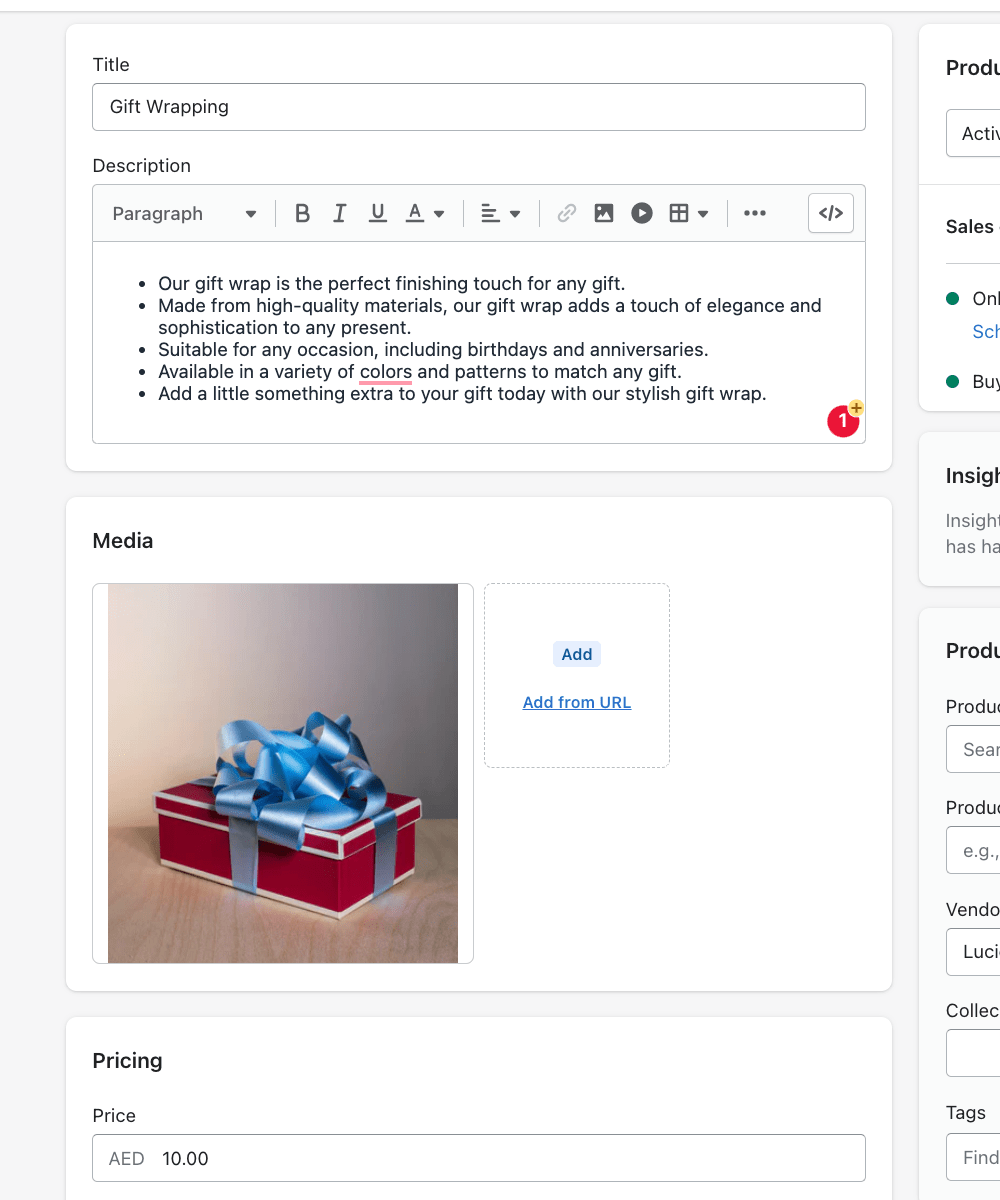 Screenshot Product Gift Wrapping